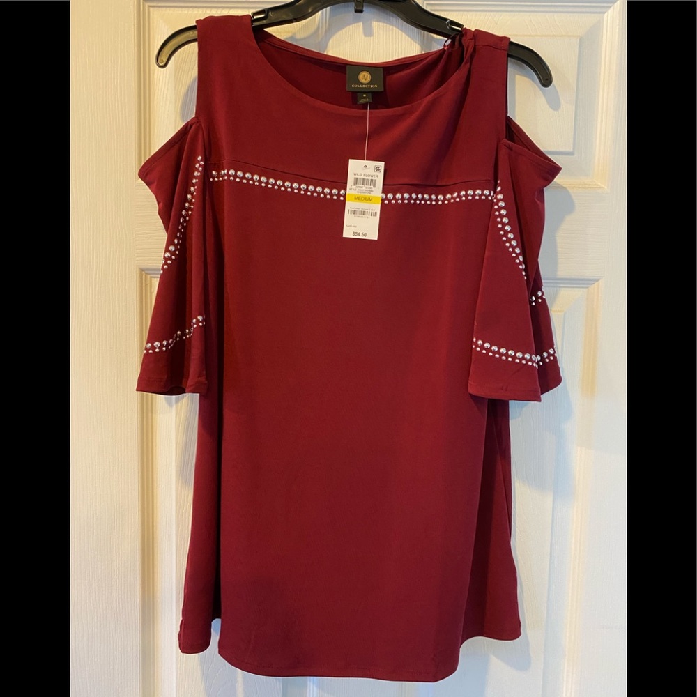 Brand New JM Collection Wine Red cold shoulder top